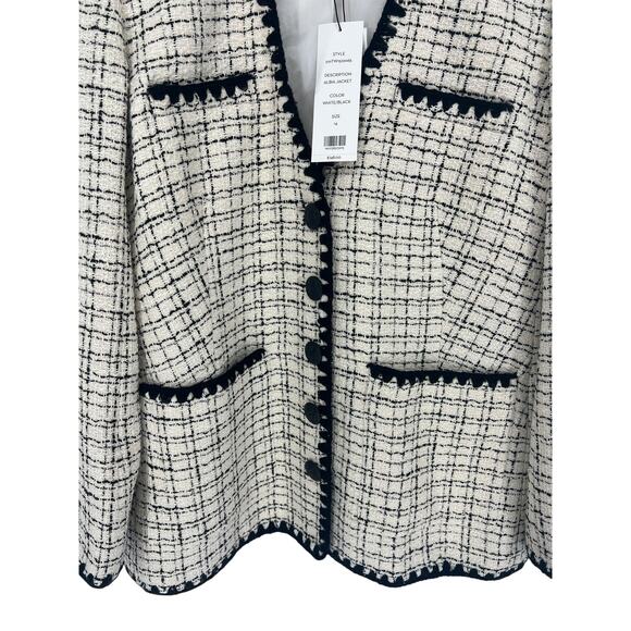 Veronica Beard Albia Cotton Blend Boucle Tweed Blazer Jacket Cream Black - Picture 7 of 13